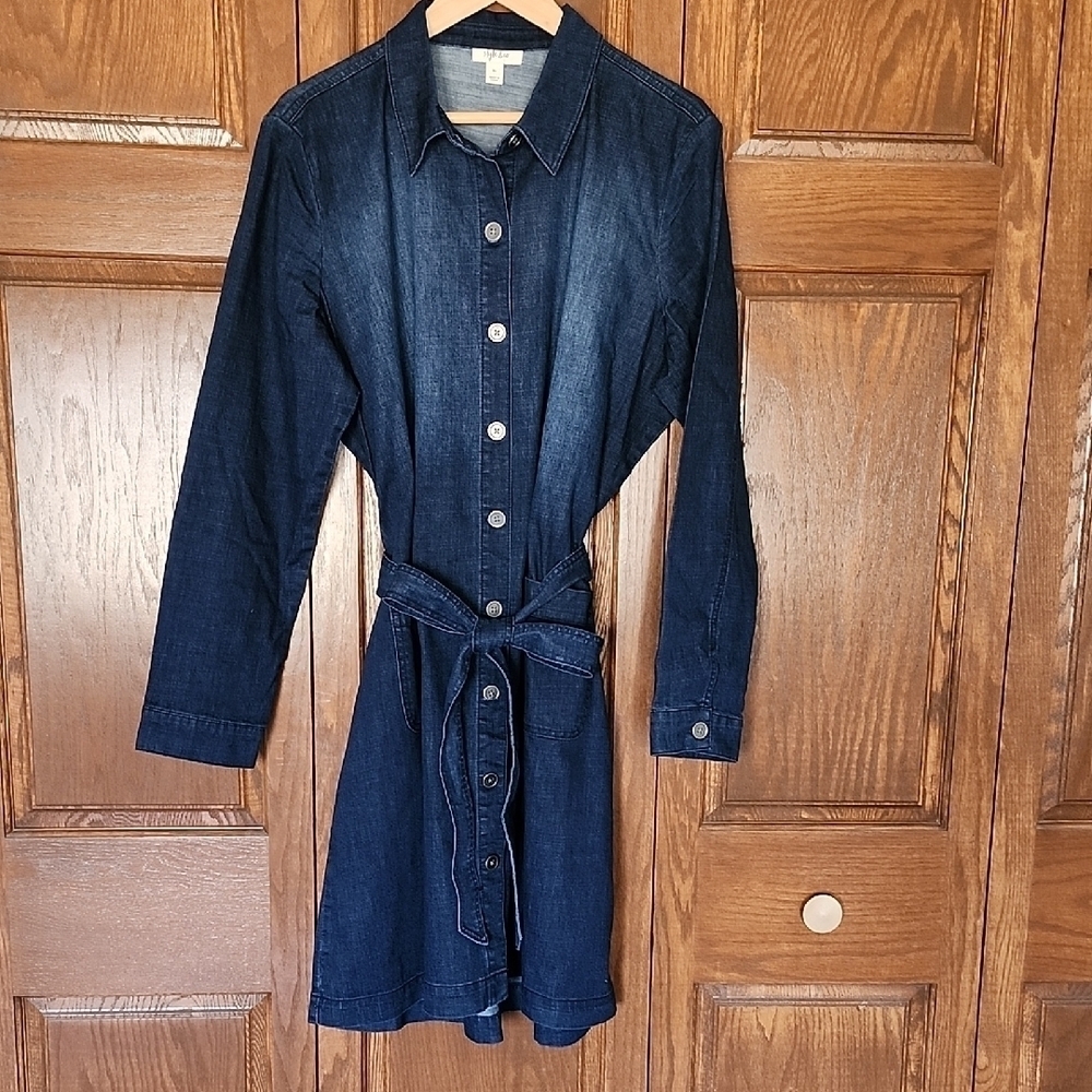 Style & Co Button Front Denim Blue Shirt Dress Women's XL Petite